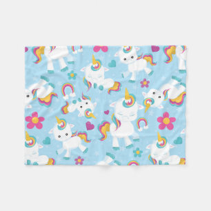Colorful Floral Baby Unicorns - Rainbows & Hearts Fleece Blanket