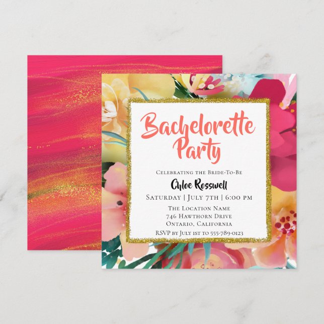 Colorful Floral Bachelorette Party Invitation (Front/Back)