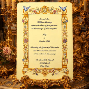 Colorful Floral Baroque Bluebird Frame Wedding Invitation