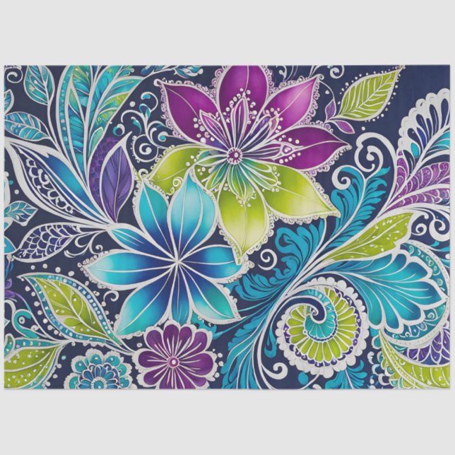 Colorful Floral Batik Art Tissue Paper (Front)