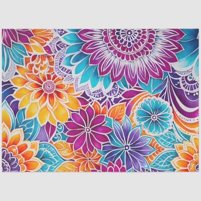 Colorful Floral Batik Art Tissue Paper (Front)