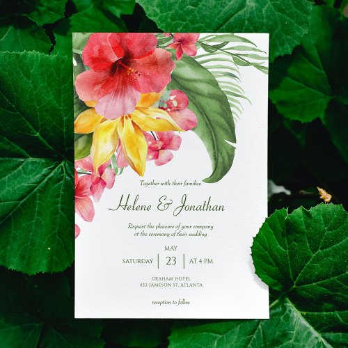 Colorful Floral Beach Tropical Destination Wedding Invitation