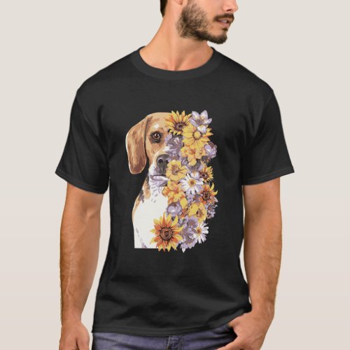 Colorful Floral Beagle Mom Flower Sunflower Dog Lo T_Shirt