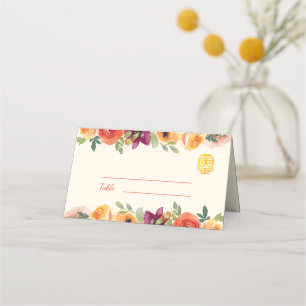 Colorful floral beige Chinese wedding modern Place Card