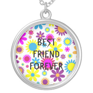 Colorful Floral Best Friends Forever Silver Plated Necklace