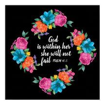 Colorful Floral Bible Verse God is Within Her