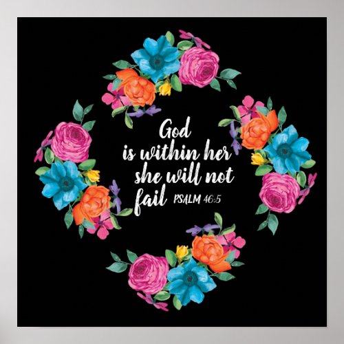 Colorful Floral Bible Verse God is Within Her Poster