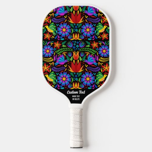 Colorful Floral Bird Pattern Your Custom Text Name Pickleball Paddle