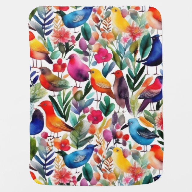 Colorful floral birds baby blanket (Front)