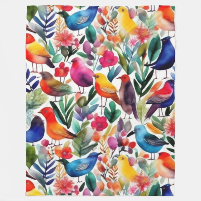 Colorful floral birds fleece blanket (Front)