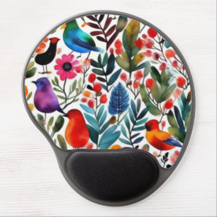 Colorful floral birds gel mouse pad