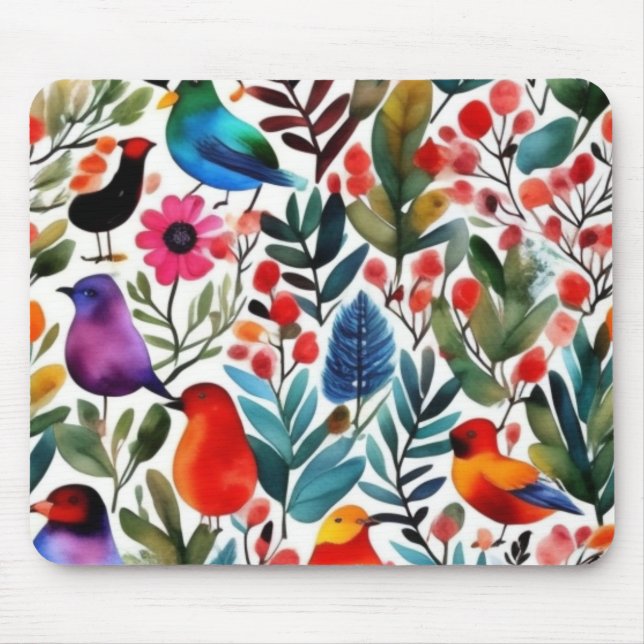 Colorful floral birds mouse pad (Front)