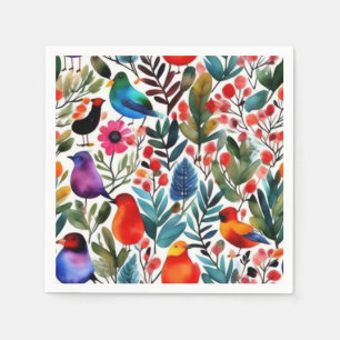 Colorful floral birds napkins
