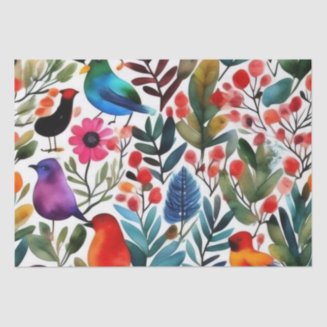Colorful floral birds tissue paper (Front)