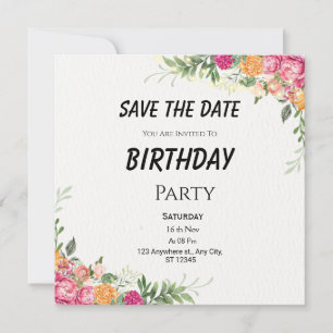 Colorful Floral Birthday Save the Date Card