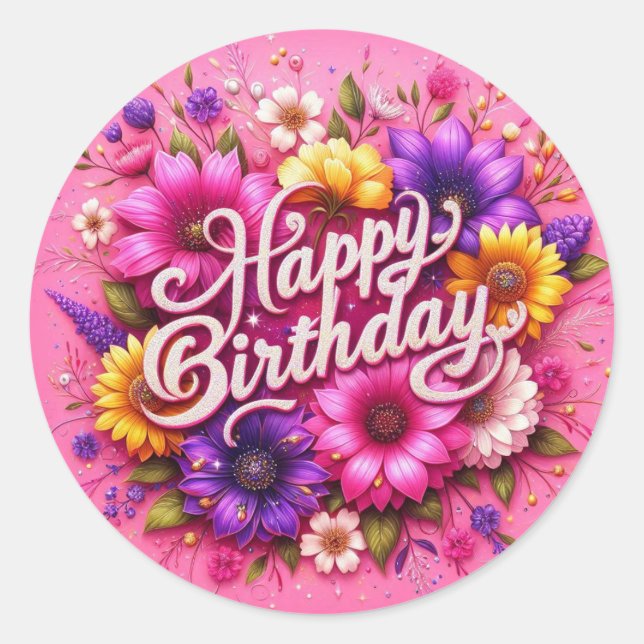 Colorful Floral Birthday Sticker (Front)