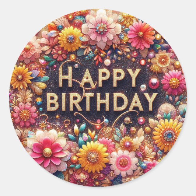 Colorful floral Birthday sticker (Front)