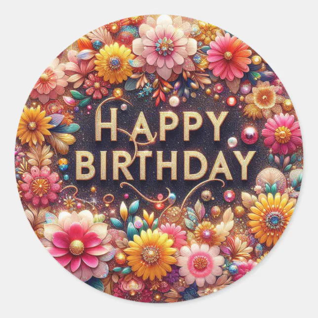 Colorful floral Birthday sticker | Zazzle
