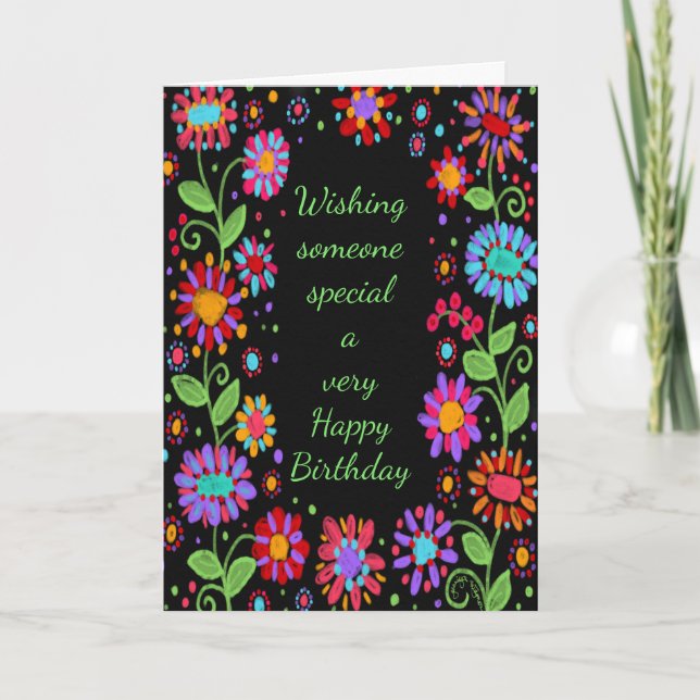 Colorful Floral Birthday Wishes Pretty Card (Front)