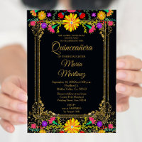 Colorful Floral & Black Background Quinceañera