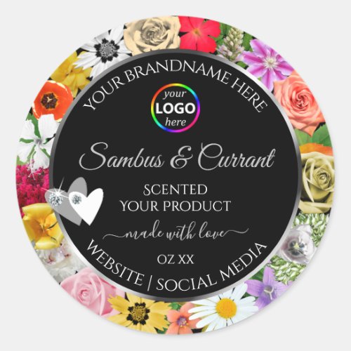 Colorful Floral Black Product Labels Hearts Logo