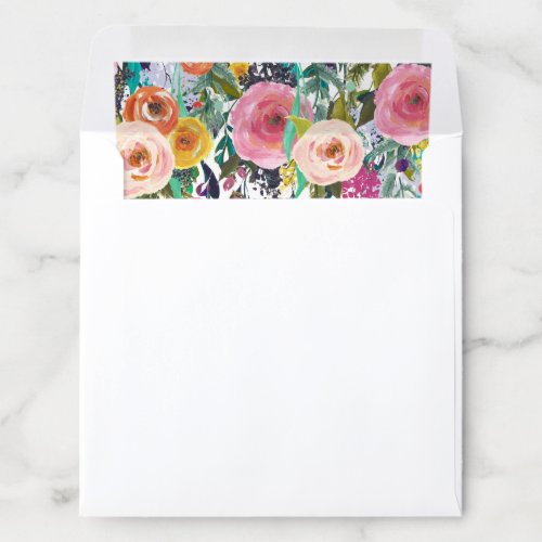 Colorful Floral Blooms Wedding Stationery Square Envelope Liner