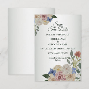 Colorful Floral Blue Butterfly Green Wedding Save The Date