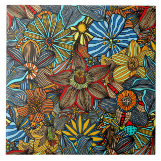 Colorful floral boho flower collage ceramic tile