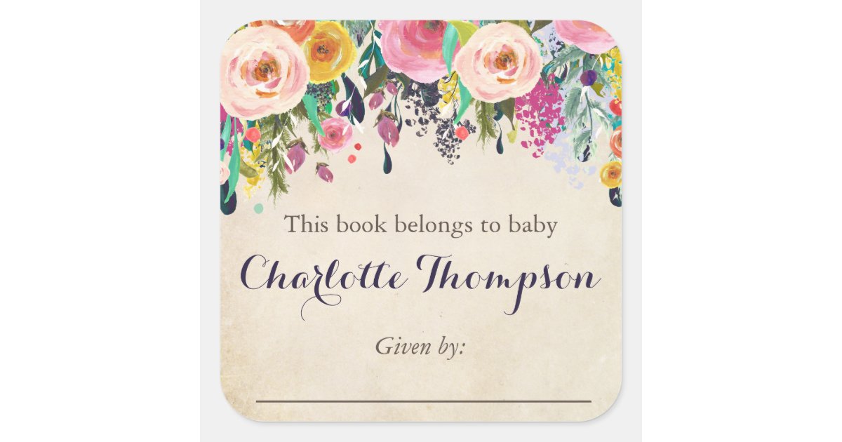 Colorful Floral Bookplate Stickers For Baby Shower Zazzle Com