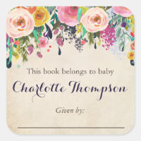 Colorful Floral Bookplate Stickers for Baby Shower