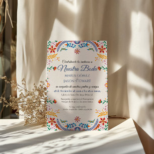 Colorful Floral Botanical Flowers Spanish Wedding Invitation