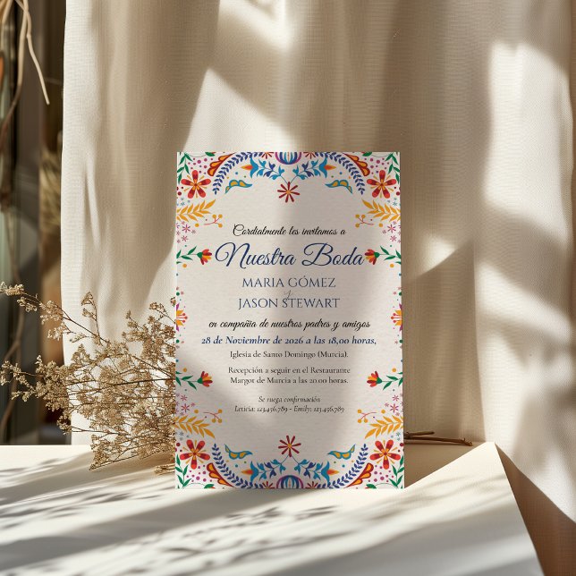 Colorful Floral Botanical Flowers Spanish Wedding Invitation (Colorful Floral Botanical Flowers Spanish Wedding Invitation)