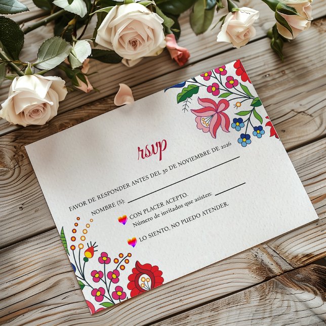 Colorful Floral Botanical Modern Spanish Wedding RSVP Card (Colorful Floral Botanical Modern Spanish Wedding RSVP Card)
