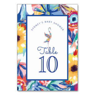 Colorful Floral Botanical Stork Baby Boy Shower Table Number