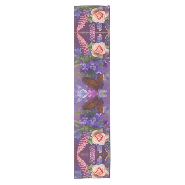 colorful floral bouquet art short table runner (Front)