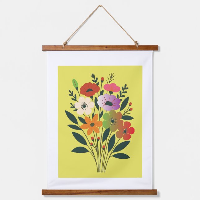 Colorful Floral Bouquet Illustration | Modern Bota Hanging Tapestry (Front)