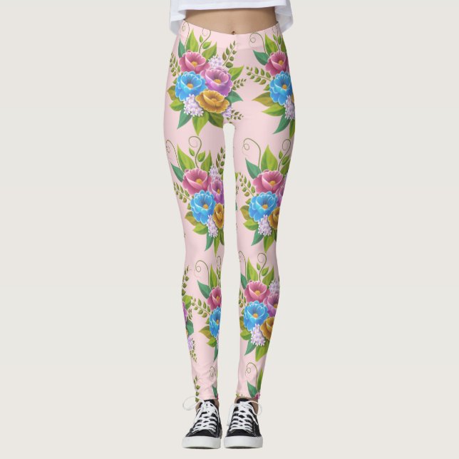 Colorful Floral Bouquet Leggings – Vibrant Botanic (Front)
