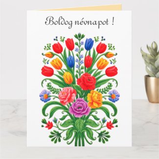 colorful floral bouquet - name day Card