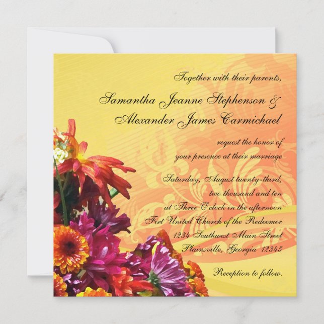 Colorful Floral Bouquet Orange/Yellow Design Invitation (Front)