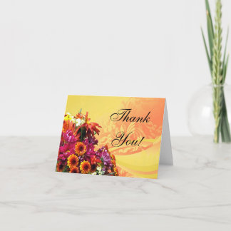 Colorful Floral Bouquet Orange/Yellow Design Thank You Card