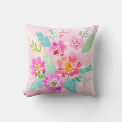Colorful Floral Bouquet Throw Pillow