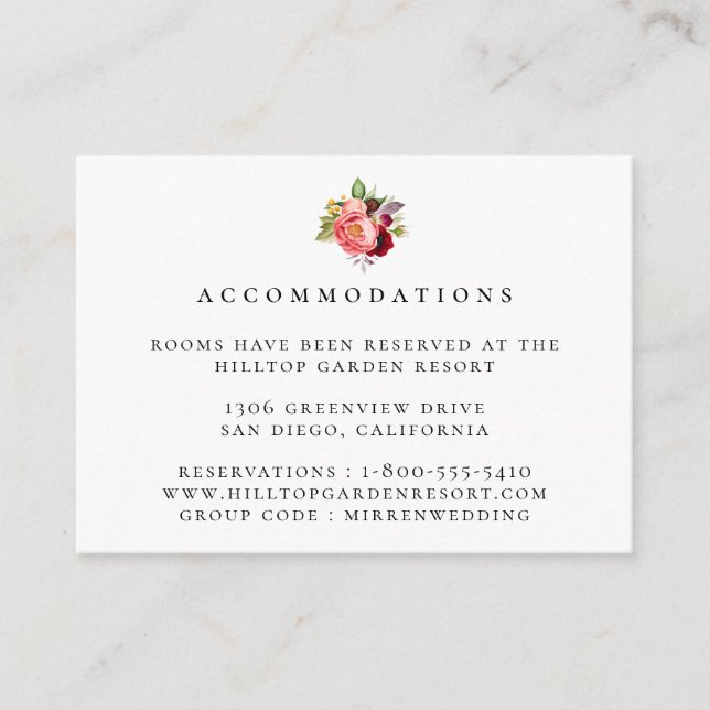 Colorful Floral Bouquet Wedding Accommodations Enclosure Card (Front)