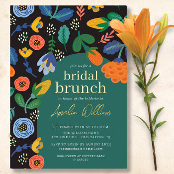 Colorful Floral Bridal Brunch Foil Invitation by invitationstop at Zazzle