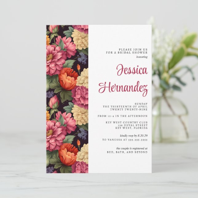 Colorful Floral Bridal Shower  Invitation (Standing Front)
