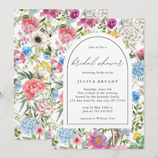 Colorful Floral Bridal Shower  Invitation (Front/Back)