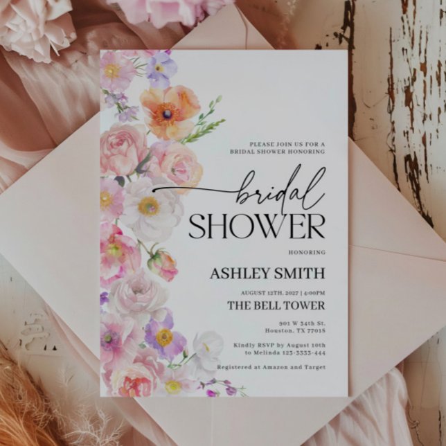 Colorful Floral Bridal Shower Invitation (floral bridal shower invitation flower fiesta)