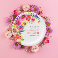 Colorful Floral Bridal Shower Paper Plates