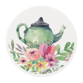Colorful Floral Bridal Tea Cupcake Frosting Round (Front)