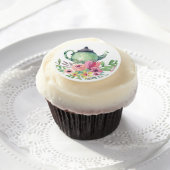 Colorful Floral Bridal Tea Cupcake Frosting Round (Cupcake)