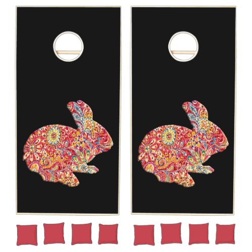 Colorful Floral Bunny Rabbit Cornhole Set